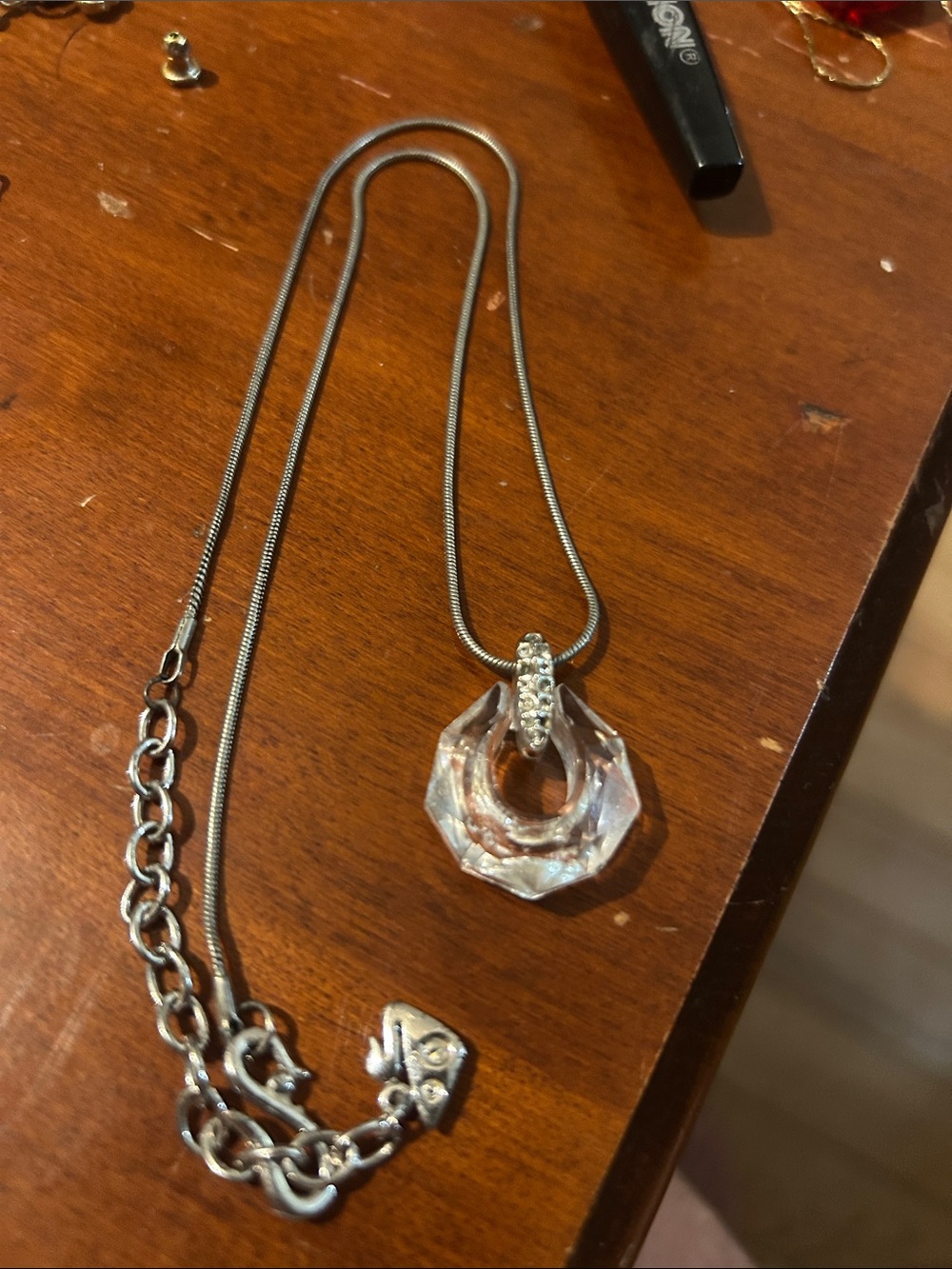 Swarovski Clear Crystal Faceted Pendant Necklace with Silver Chain - Picture 2 of 2